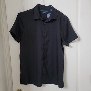 Perry Ellis Size M Black Slim Fit Stretch Short Sleeve Button Down Shirt, NEW
